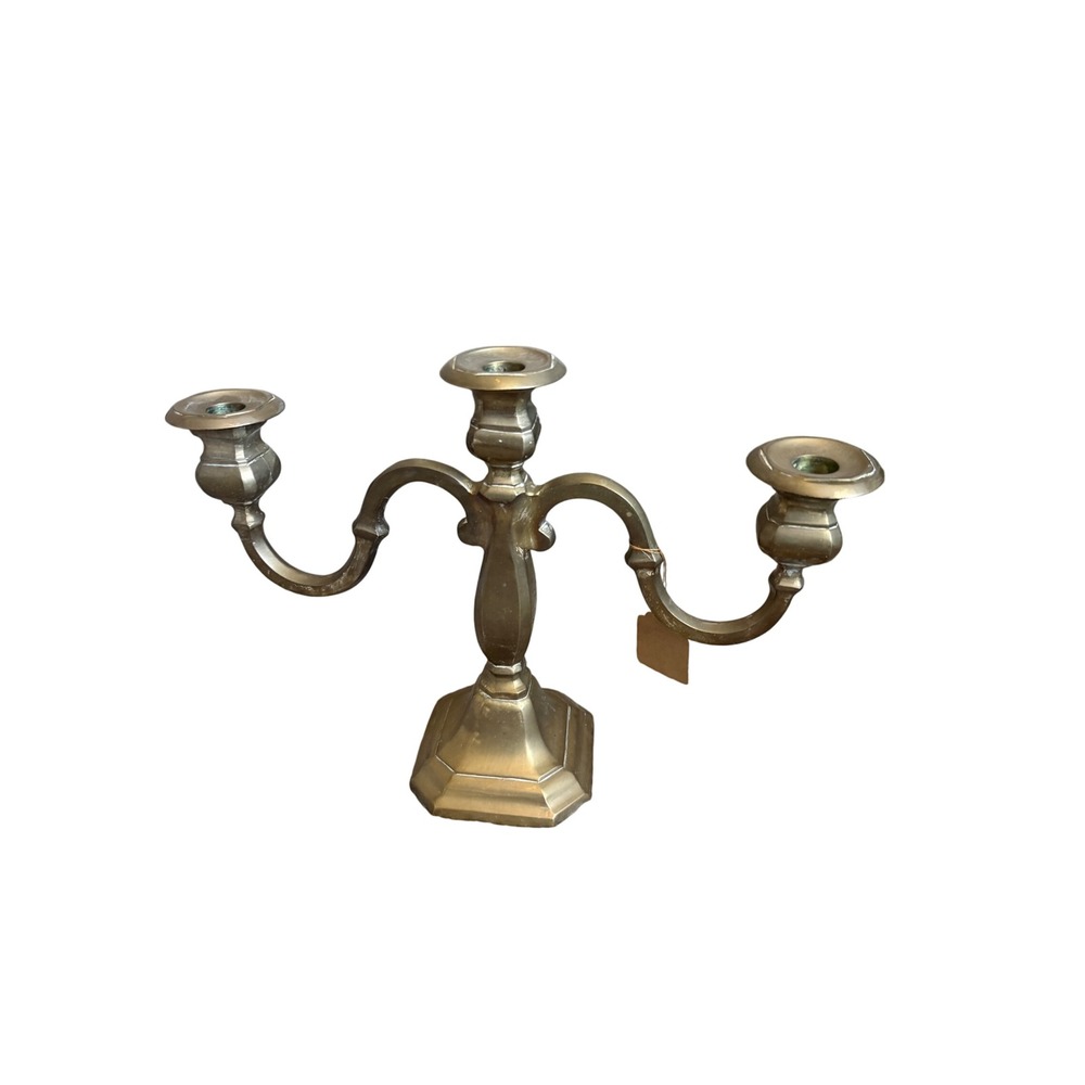 Vintage Brass 3 Arm Candelabra Taper Candle Holder Weighted Base 10 Inch Tall